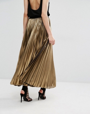 Custom service women clothes latest skirts design gold long pleated skirt